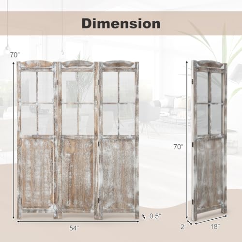 GOFLAME 3-Panel Folding Room Divider, 6FT Paulownia Wood Privacy Screen with Mesh Window, Natural Rustic Freestanding Wall Divider Partition for Room Separation, No Assembly Required - Thumbnail 3