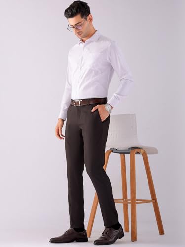 Image of The Indian Garage Co Men Slim Fit Self Design Mid-Rise Stretchable Formal Trousers