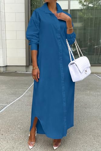 Image of Choichic Shirt Dresses for Women Casual Long Sleeve Cotton Button Down Maxi Dresses