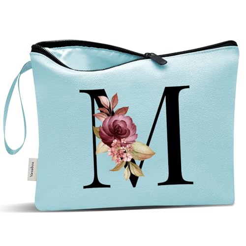Image of Vavabox A-Z Personalized Makeup Bag, Birthday Gifts for Women Mom, Gifts for Best Friend, Bride Bridesmaid Cosmetic bag (M, Aqua)