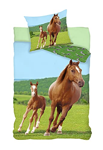 Horse Bed Linen Set, Duvet Cover 140 x 200 cm, Pillowcase 65 x 65 cm, 100% Cotton