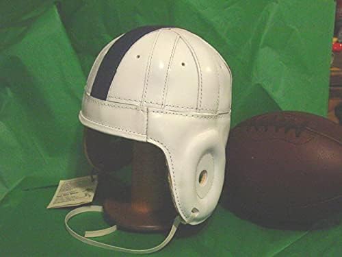 Penn State Leather Football Helmet All White Blue Stripe Adult Size