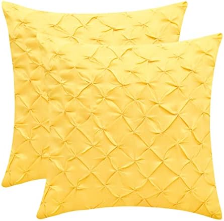 The White Petals Canary Yellow Throw Pillow Covers (Faux Silk, Pinch Pleat, 14x14 inch, Pack of 2)
