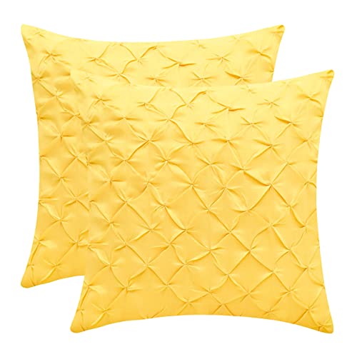 The White Petals Canary Yellow Throw Pillow Covers (Faux Silk, Pinch Pleat, 14X14 Inch, Pack Of 2) #TOP3