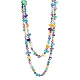 Gmai Colorful Double Layer Long Bead Necklace for Women Bohemian Chunky Statement Jewelry Natural Iridescent Shell Irregular Glass Beads Chunky Layered Long Chain Accessory (Colored long bead)