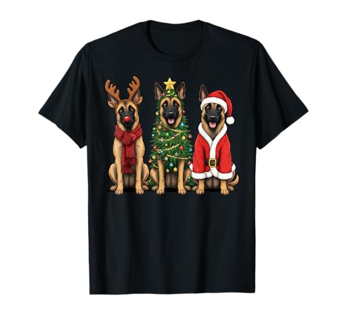 Retro Christmas Belgian Malinois Santa Reindeer Dog Lover T-Shirt
