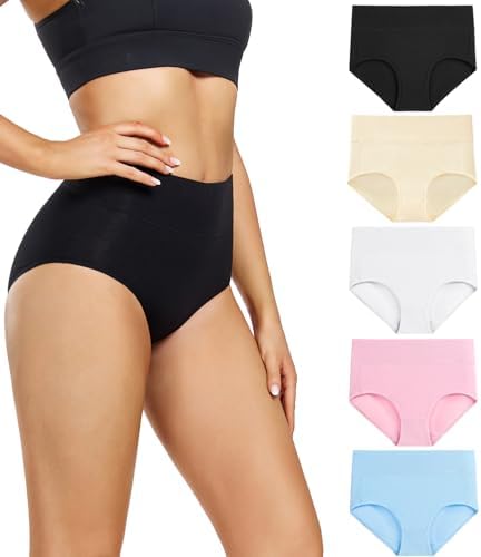 wirarpa Women's Underpants High Waist Cotton Elastic Panties Postpartum Shorts Pack of 5