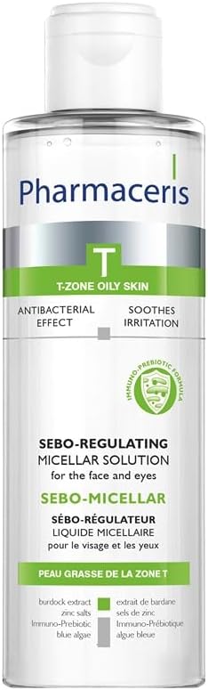 Pharmaceris T Sebo Micellar Solution For Face & Eyes, 200 Ml – Sebum-Regulating Makeup Remover With Mandelic Acid, Zinc Pca & Burdock Extract, Gentle For Acne-Prone Skin
