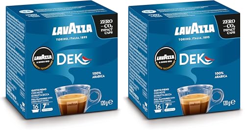 Lavazza, A Modo Mio Dek, Entkoffeinierte Espresso Kapseln, 1 Packung mit 16 Kaffeekapseln, 100% Arabica, Vollmundiger und Ausgewogener Geschmack, Intensität 7/10, Mittlere Röstung (Packung mit 2)