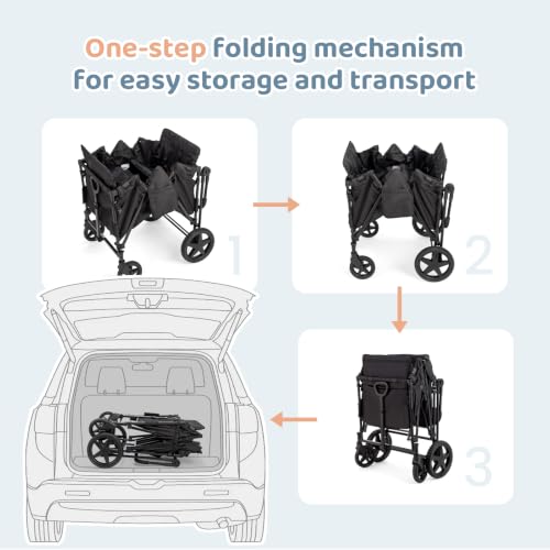 ZTDM Wagon for Kids, Wagon Stroller with 4 Raised High Seat, Removable Canopy, All Terrain Wheels, Foldable, Adjustable Push & Pull Handle, Storage Bag (Black) by ZTDM - Used condition - Image 7