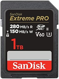SanDisk Extreme PRO 1TB V60 UHS-II SD Cards, 280/150MB/s,V60,C10,UHS-II, for 6K Video Recording