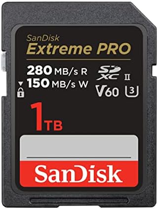 SanDisk Extreme PRO 1TB V60 UHS-II SD Cards, 280/150MB/s,V60,C10,UHS-II, for 6K Video Recording