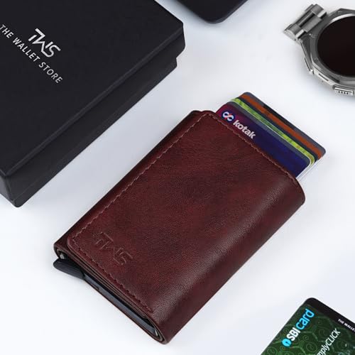Image of The Wallet Store Men Leather Maverick Rfid Protected Wallet Cardholder | Pop-Up | Scan Proof | Case | Up To 8 Cards | Credit & Debit Cardholder (Wine)