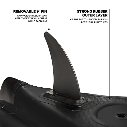 Foto von FitNord Seal Two, aufblasbares Schlauchboot mit komplettem Zubehör, Kajak für 2 Personen, 390 x 90 x 45 cm, Schwarz