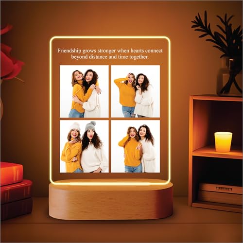 Image of Giftplease Customized LED Light Photo Frame for Friends | Personalized Lamp with Friendship Quote | Best Friend Gift for Birthday, Farewell, Friendship Day | Tabletop Frame 6x7.25 Inch FR 12