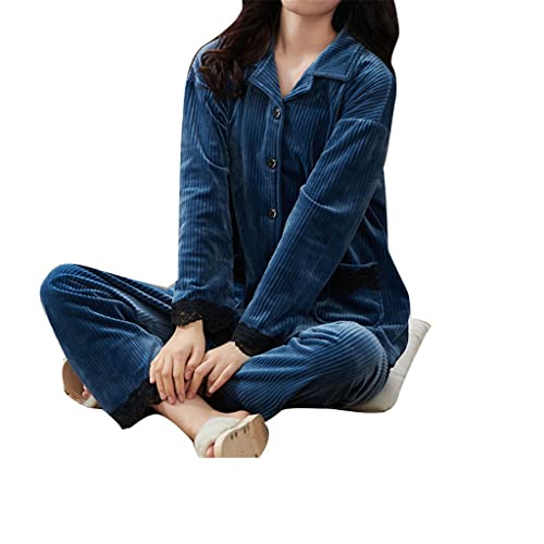Ensemble de Pyjama pour Femme en Polaire Chaude d'Hiver Épais Salon de Sommeil