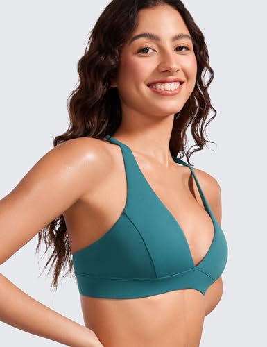 Image of CRZ YOGA Butterluxe Deep V Neck Sports Bras | Light Support, Removable Pads, Yoga, Extremely Soft, Cross Back, Spaghetti Straps, for Women