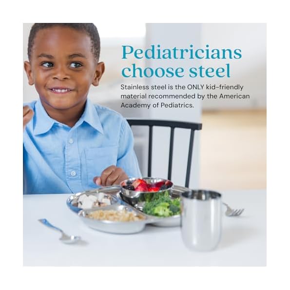 Ahimsa-Stainless-Steel-Kids-Dinnerware-Set-Pediatrician-Designed-5-Piece-Toddler-Plates-and-Bowls-Set-Stainless-Steel-Divided-Plate-Cup-and-Kids-Utensils