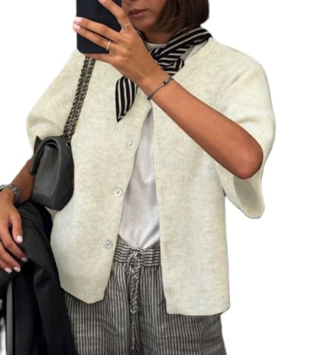 Image of Women Knitted Crop Cardigan Blouse Short Sleeve Button Down Sweater Shirt Y2k Open Front Cardigan Top Streetwear