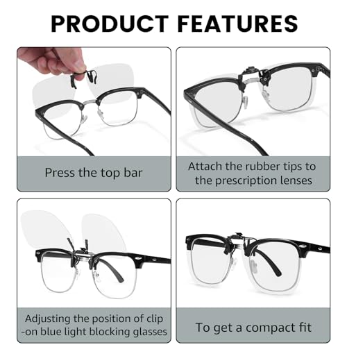 Image of Trysee Clip On Blue Light Blocking Glasses for Eyes Strain /Light Sensitive /Better Sleep Flip-Up TS103