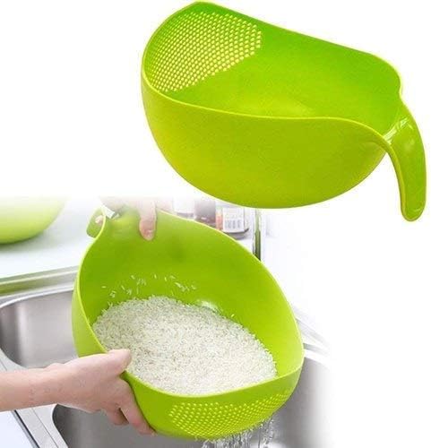 Generic Multi-Purpose Plastic Rice Bowl with Handle - Modern Round Washing & Serving Bowl, Medium Size, Dishwasher Safe 3