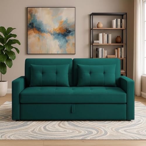 Image of Emilio 2-Seater Sofa Cum Bed for Living Room, Office | Premium Fabric Pull-Out Sofa Set with 1 Year Warranty | Space Saving Convertible Sleeper Sofa for Guests & Daily Use | Pine