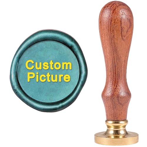 CRASPIRE Sello de cera personalizado, sello de cera de sellado personalizado Logo Design Foto grabado 30mm mango de madera latón redondo cabeza sello sello