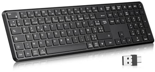 TECURS Clavier sans Fil Bluetooth (2BT + 2.4G), Disposition AZERTY, Noir