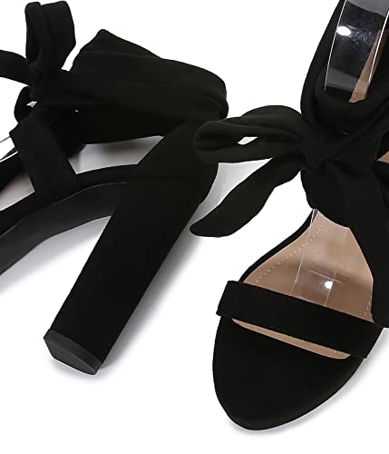 YooPrettyz Women Suede Platform Stiletto Heels Crisscrossed Straps Lace Up Finish Classic Chunky Heels4