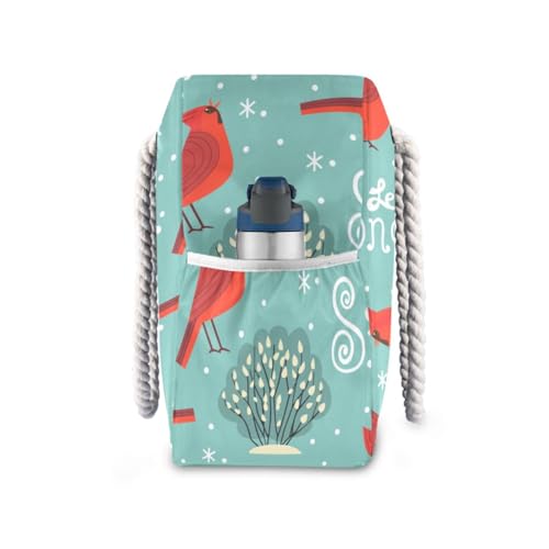 OTVEE Winter Red Birds Let It Snow Large Beach Tote Bag Top Zipper Beach Bags for Pool Gym Grocery Travel3