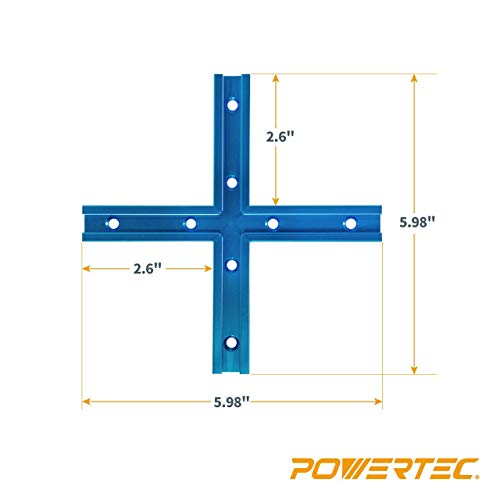 Image of POWERTEC 71609V 3 inch T-Track Intersection Kit with Predrilled Mounting Holes, for Universal T Track, T Track Accessories for Woodworking Jigs and Fixtures