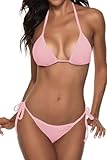 Suvimuga Women Two Piece Swimsuit Sexy Swimwear Halter String Triangle Bikini Sets Lightpink S