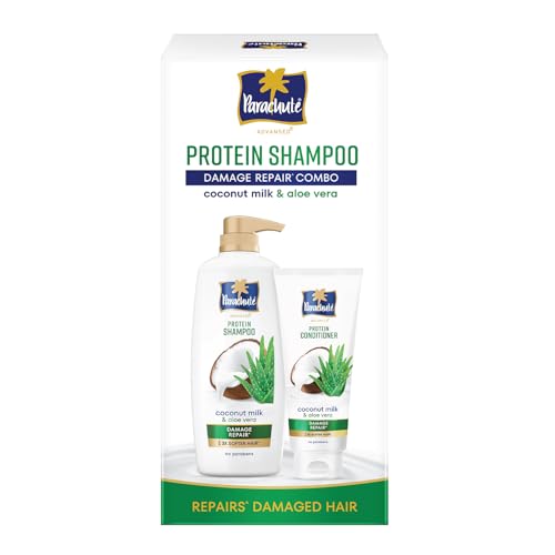 Image of Parachute Advansed Protein Shampoo + Conditioner Combo | with Coconut Milk & Aloe Vera | For Damage Repair | Paraben free | 650 + 170ml
