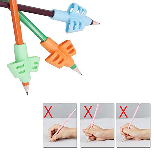 Ergonomic Pencil Grips Silicone Pencil Holder Pen Writing Aid Grip Trainer Posture Correction Tool Finger Grip for Children Kids Students Adults Preschools Handwriting 3 Pack