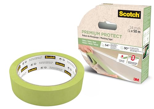 ScotchBlue Multi-Surface Premium Protect Masking Tape - 1 Roll 24 mm x 50 m - Scotch Adhesive Painters Tape For Painting and Decorating Indoor & Outdoor Sticks Well 70% PEFC