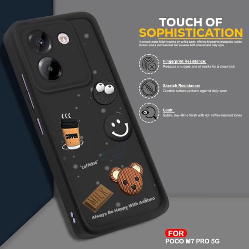 Image of AESTMO Back Case Cover for Poco M7 Pro 5G | Cute Fun Cartoon 3D Ball | Coffee Silicone Case | Full Body Protection | Camera Protection Back Cover for Poco M7 Pro 5G (Black)