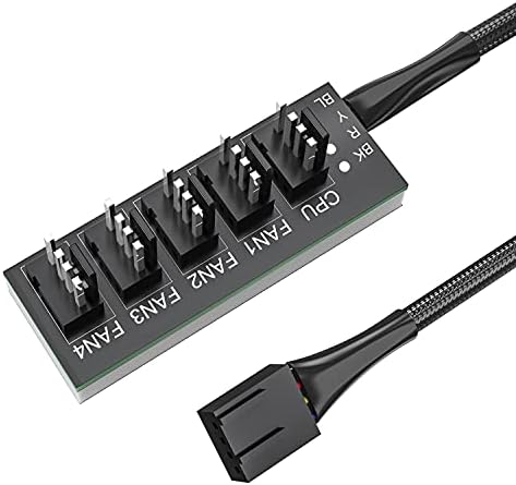 PWM Fan Hub 5 Way, Mellbree 1 to 5 PWM Fan Splitter Hub Adapter Cable for 12V Desktop Computer Cooler Case Fans 4-Pin & 3-Pin