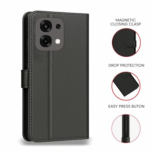 Image of AIBEX Shock Proof Flip Compatible for Oppo F31 Pro 5G Flip Cover Leather Finish | Inside TPU with Card Pockets | Wallet Stand | Complete Protection Flip Case - Black