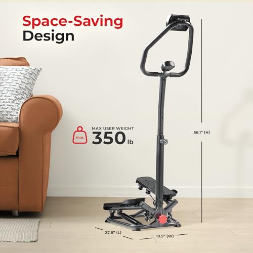 Image of Sunny Health & Fitness Smart Stair Stepper Machine for Home Workouts with Handlebar, Resistance Bands, Bluetooth & SunnyFit App, Space-Saving Low-Impact Cardio Stepper