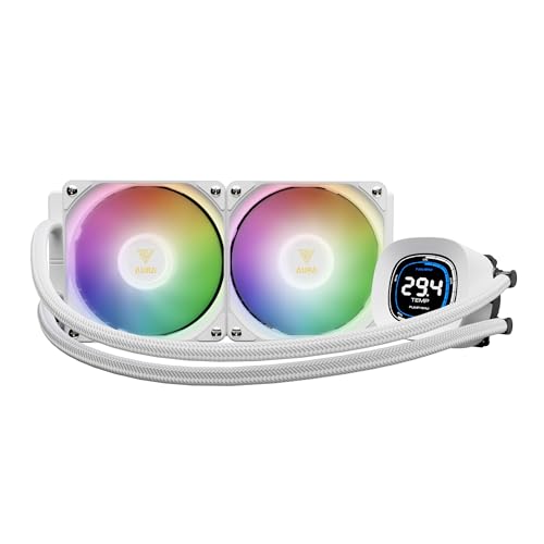 GAMDIAS AURA GL DIGITAL 240mm AIO Liquid CPU Cooler, Real-Time 2.1'' Display, Customizable via Software, 2 x 120mm ARGB Fans, Support Low-Noise PWM & ARGB Sync, Intel LGA 1851/1700；AMD AM5/AM4, White