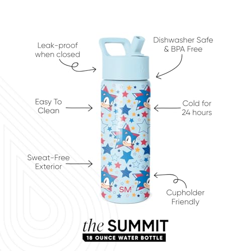 Image of Simple Modern Kids Summit Water Bottle with Straw Lid | SEGA Sonic the Hedgehog 18oz Stainless Steel Cup Insulated Tumbler for Toddlers, School | Sonic Stars
