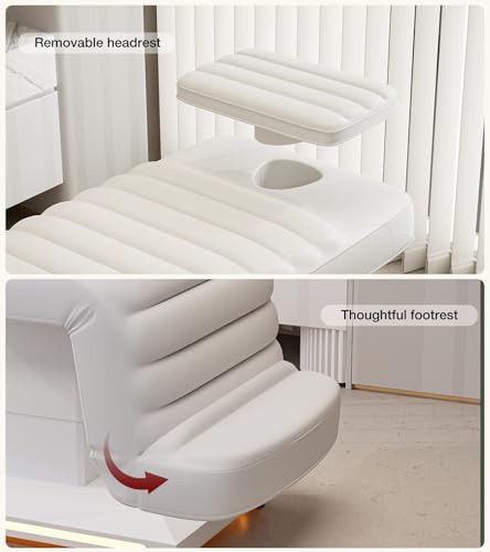 Paddie Professional Fully Electric Spa Chair, 3 Motor Esthetician Spa Bed with LED Light, Motorized Height & Angle Adjustable for Facial & Medical, 550lbs Capacity, White - Thumbnail 7