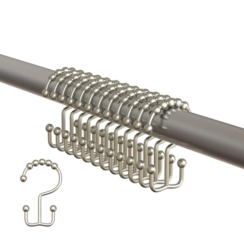 Shower Curtain Hooks - Color Up Premium Double Hook Shower Rings - Set of 12 - Stainless Steel (Brushed Nickel)