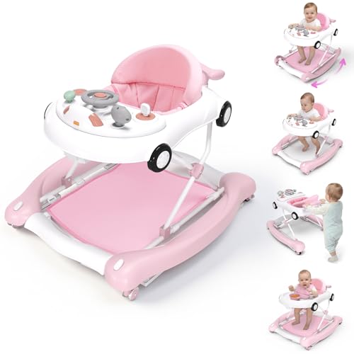 Image of Baby Walker, 5-in-1 Baby Walker for Boys and Girls with Bouncer, Removable Footrest, Music, Foldable & Adjustable Speed Wheels Activity Walker for 6-18 Months Toddler Infant(Pink)