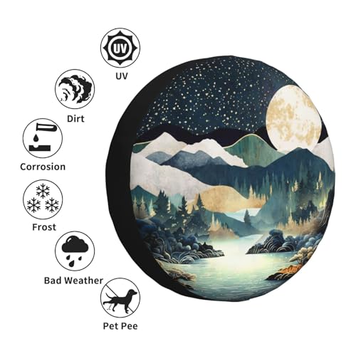 Image of Mountain Natural Scenery Starry Sky Moon Spare Tire Cover Universal Fit for Trailer RV SUV Truck Camper Weatherproof Wheel Cover 15 inch