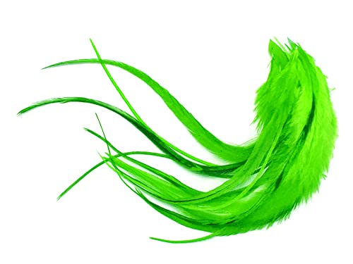 1 Dozen - Medium Solid Lime Green Rooster Saddle Whiting Hair Extension Feathers Halloween Craft Supply | Moonlight Feather