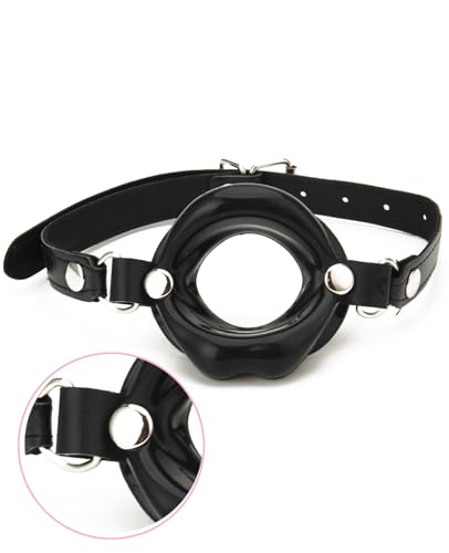 Image of Leather Restraints Ball Mouth Plug Silicone Bondage Ball Gag Open Mouth Gag Ball Gag Black Lips BDSM Toys Adjustable Strap Adult Toys Silicone Restraint Slave SM Game for Lover Couple(BO1)