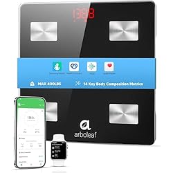 arboleaf Smart Scale for Body Weight and Fat, Bluetooth Digital Bathroom Scale, Body Composition Analyzer with App, 14 Metrics Include BMI, 400lb Capacity(Black) | Bluetooth Digital Bathroom Scale, Body Composition Analyzer with App, 14 Metrics Include BMI, 400lb Capacity(Black)