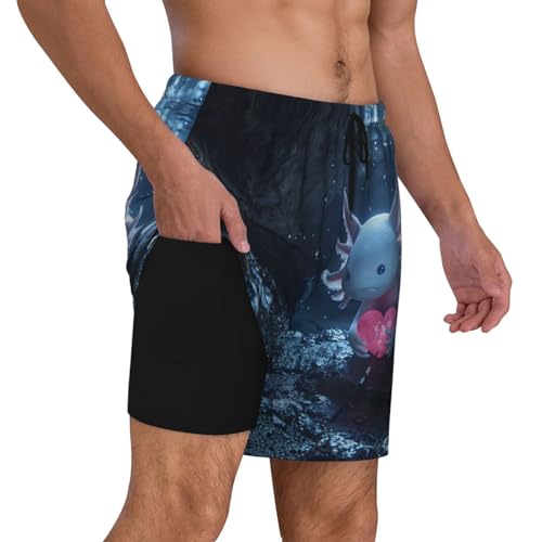 Heart Axolotl Funny Men's Swim Trunks Board Shorts Quick Dry-2