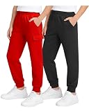 Quad Seven Boys Sweatpants - 2 Pack Fleece Active Boys Joggers and Cargo Pants - Performance Athletic Pants (Size 4-18), Size 8-10, Black/Red